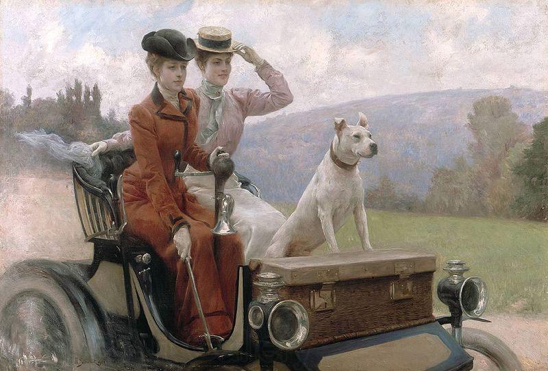 Julius LeBlanc Stewart Les Dames Goldsmith au bois de Boulogne en 1897 sur une voiturette